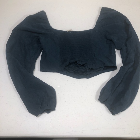 Crop Top Teal Blue Size M Faux Suede Festival Renaissance‎ Regency Cottage Boho - Picture 2 of 6